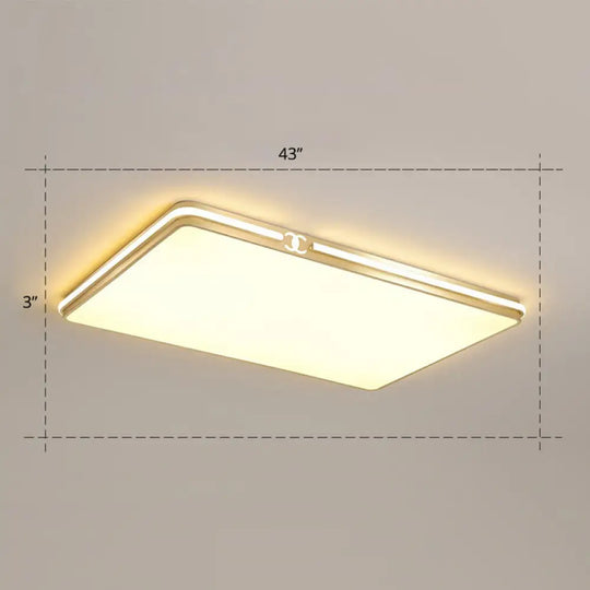 Contemporary Gold Finish Led Flush Mount Ceiling Light - Acrylic Rectangle Design / 43’ Warm