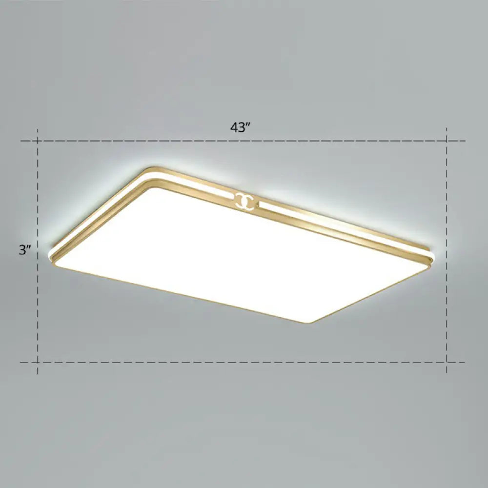 Contemporary Gold Finish Led Flush Mount Ceiling Light - Acrylic Rectangle Design / 43’ White