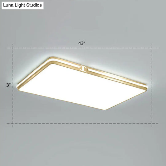 Contemporary Gold Finish Led Flush Mount Ceiling Light - Acrylic Rectangle Design / 43 White