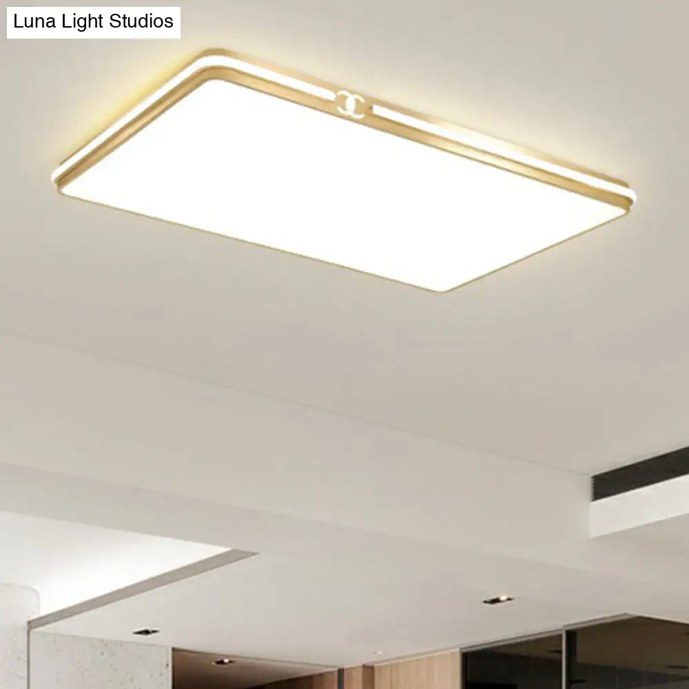 Contemporary Gold Finish Led Flush Mount Ceiling Light - Acrylic Rectangle Design