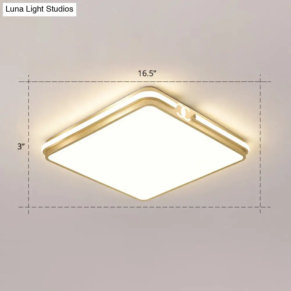 Contemporary Gold Finish Led Flush Mount Ceiling Light - Acrylic Rectangle Design / 16.5 Remote