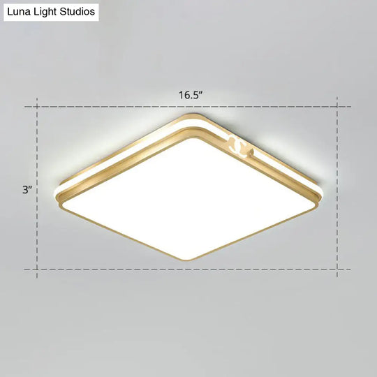 Contemporary Gold Finish Led Flush Mount Ceiling Light - Acrylic Rectangle Design / 16.5 White
