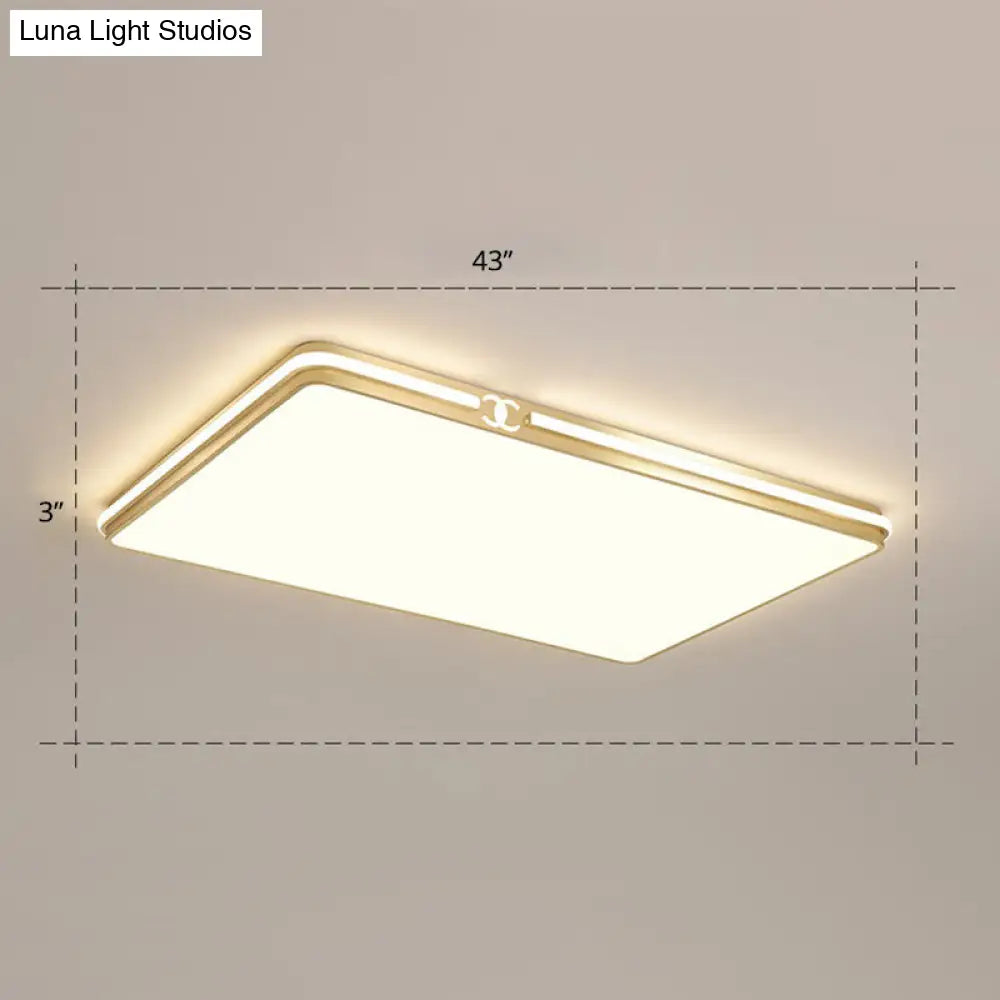 Contemporary Gold Finish Led Flush Mount Ceiling Light - Acrylic Rectangle Design / 43 Remote