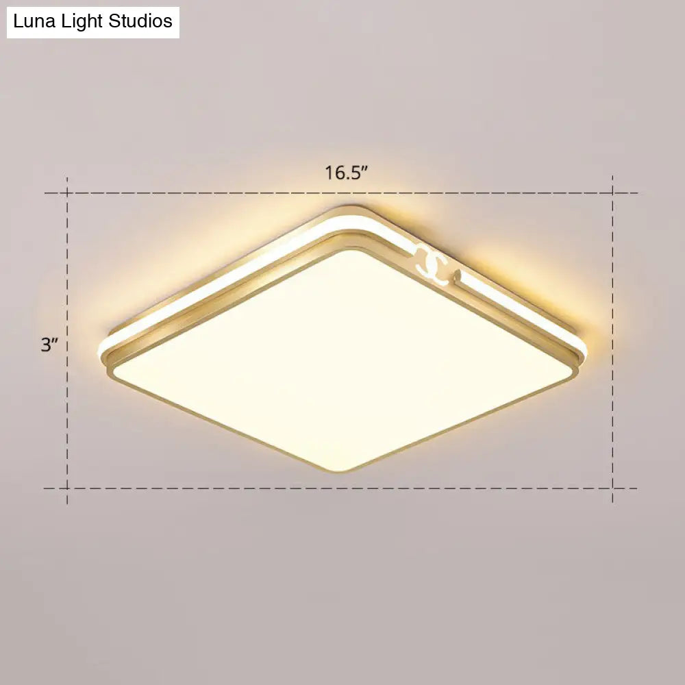 Contemporary Gold Finish Led Flush Mount Ceiling Light - Acrylic Rectangle Design / 16.5 Warm