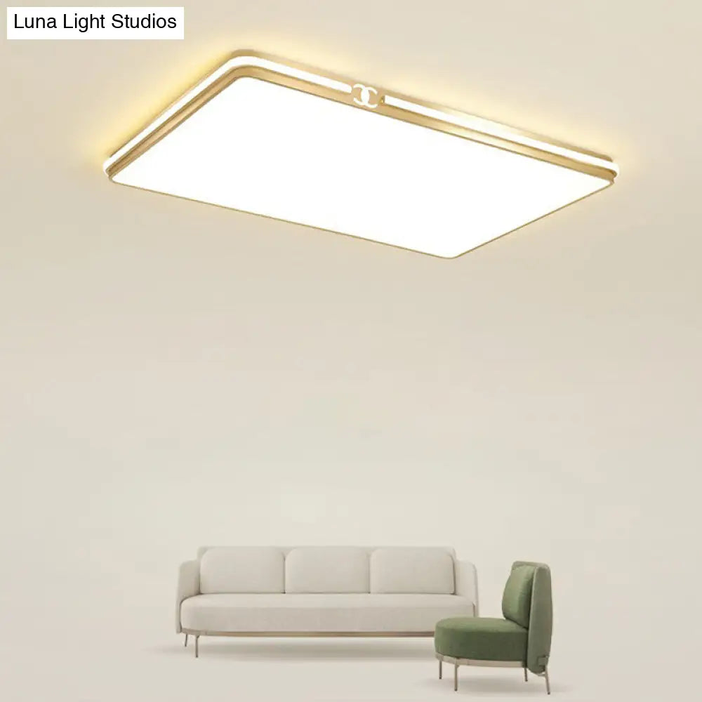 Contemporary Gold Finish Led Flush Mount Ceiling Light - Acrylic Rectangle Design