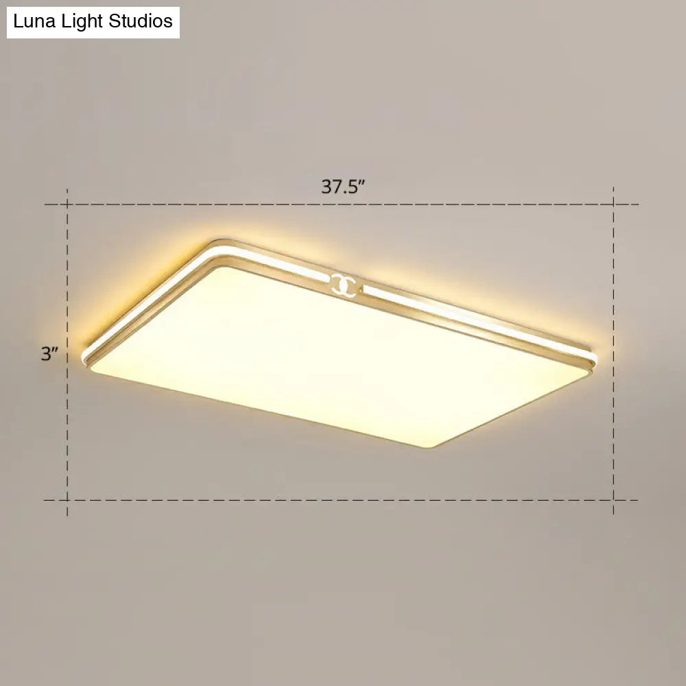 Contemporary Gold Finish Led Flush Mount Ceiling Light - Acrylic Rectangle Design / 37.5 Warm