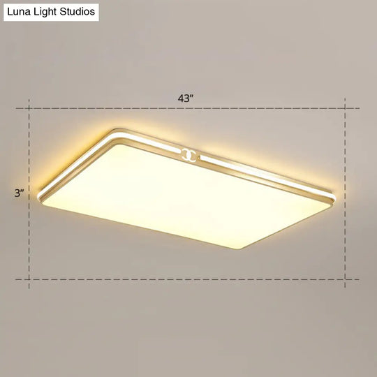 Contemporary Gold Finish Led Flush Mount Ceiling Light - Acrylic Rectangle Design / 43 Warm