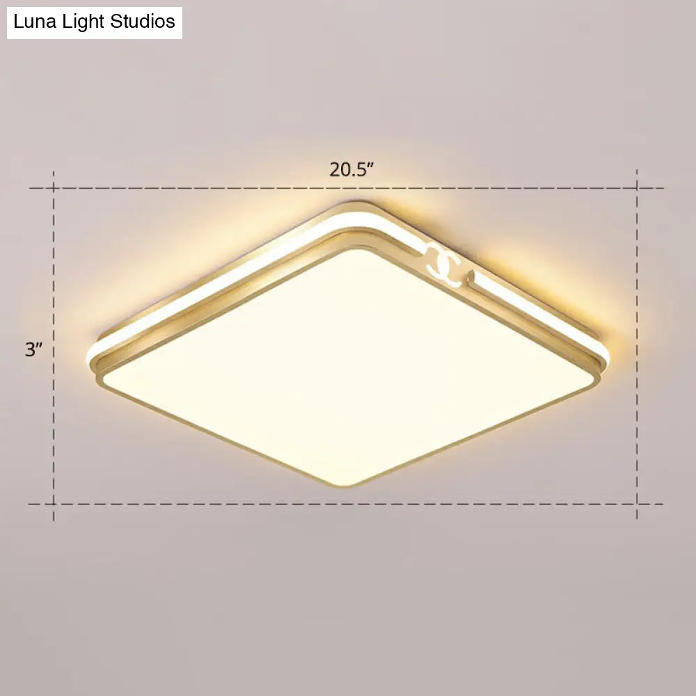 Contemporary Gold Finish Led Flush Mount Ceiling Light - Acrylic Rectangle Design / 20.5 Warm