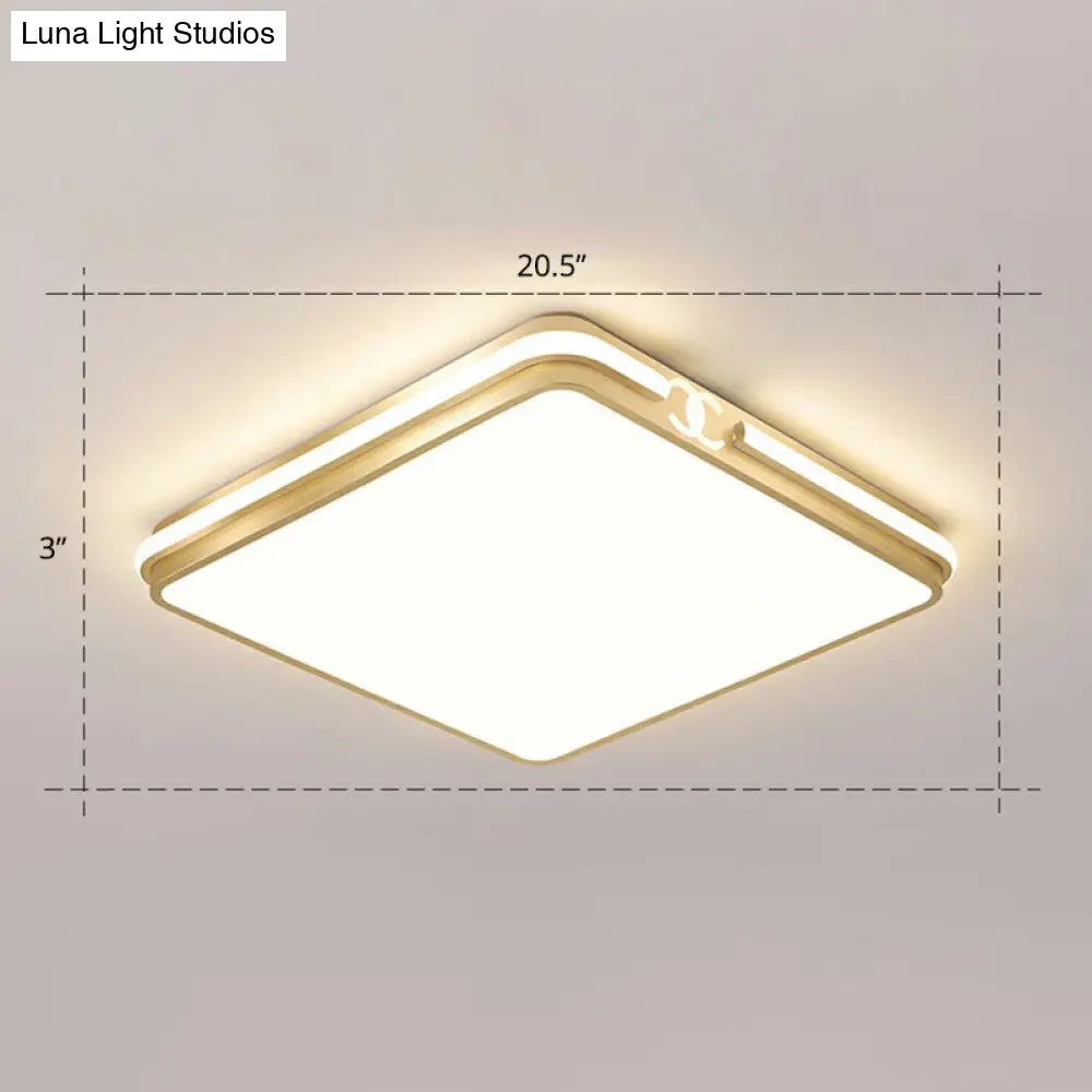 Contemporary Gold Finish Led Flush Mount Ceiling Light - Acrylic Rectangle Design / 20.5 Remote