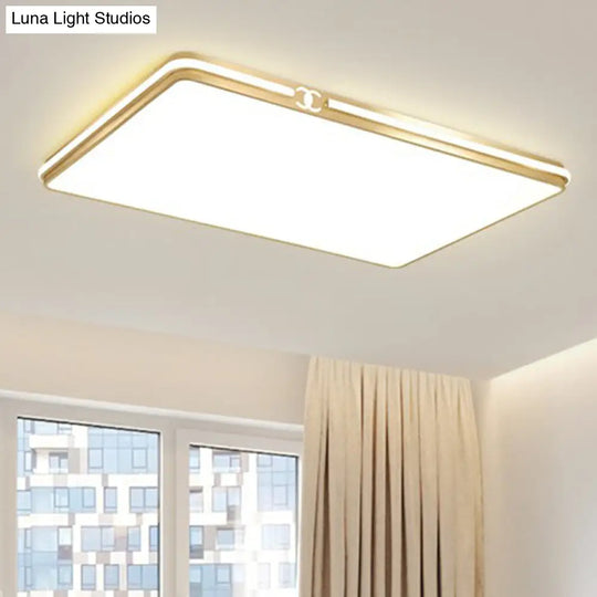 Contemporary Gold Finish Led Flush Mount Ceiling Light - Acrylic Rectangle Design