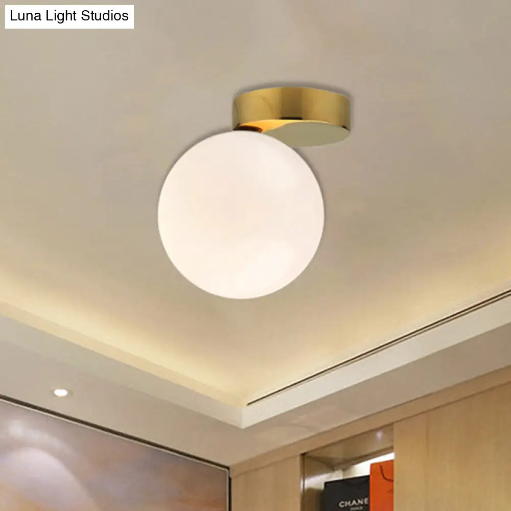 Contemporary Gold Finish Milk Glass Flush Mount Lighting - 6/8 W 1 Head Ceiling Light