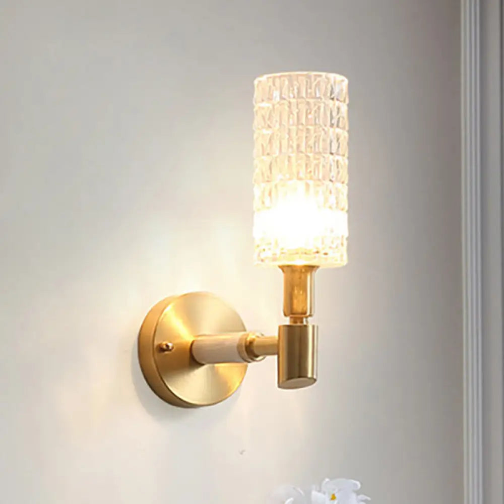 Contemporary Gold Finish Wall Sconce With Clear Faceted Glass Shade