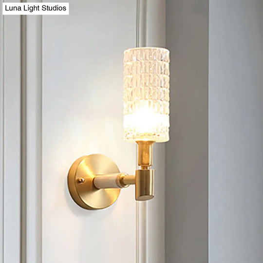 Contemporary Gold Finish Wall Sconce With Clear Faceted Glass Shade