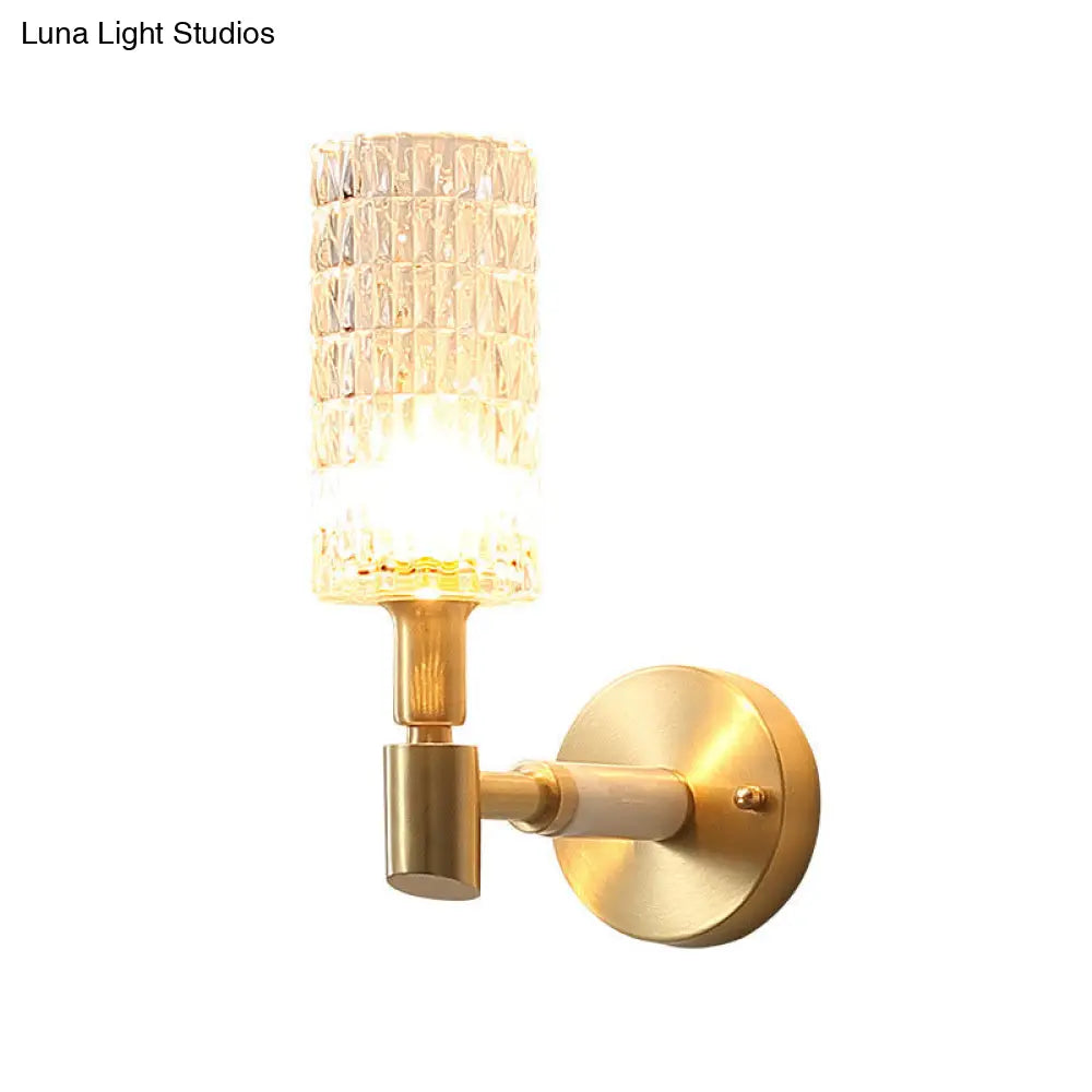 Contemporary Gold Finish Wall Sconce With Clear Faceted Glass Shade