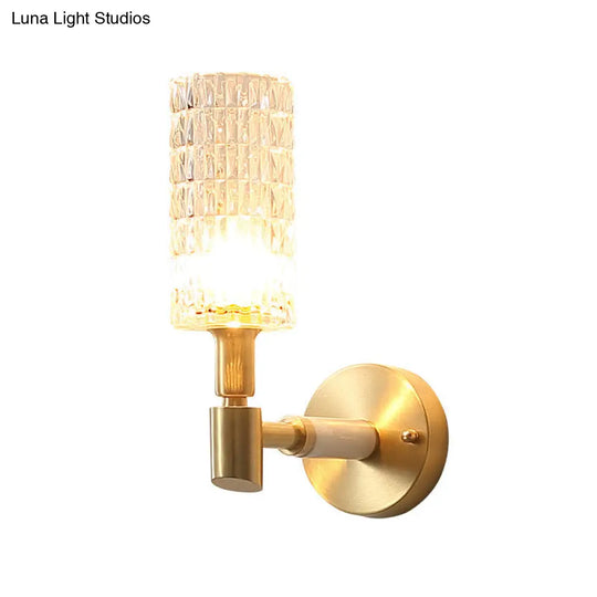 Contemporary Gold Finish Wall Sconce With Clear Faceted Glass Shade