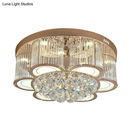 Contemporary Gold Floral Led Ceiling Flush Light With Clear Crystal Fluting