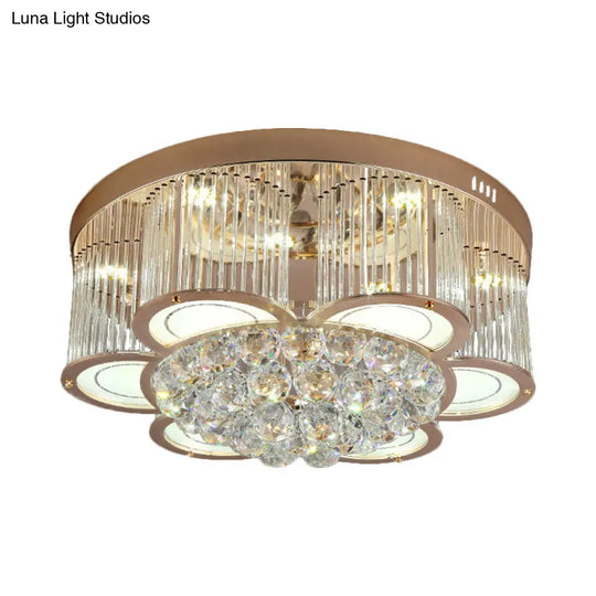 Contemporary Gold Floral Led Ceiling Flush Light With Clear Crystal Fluting