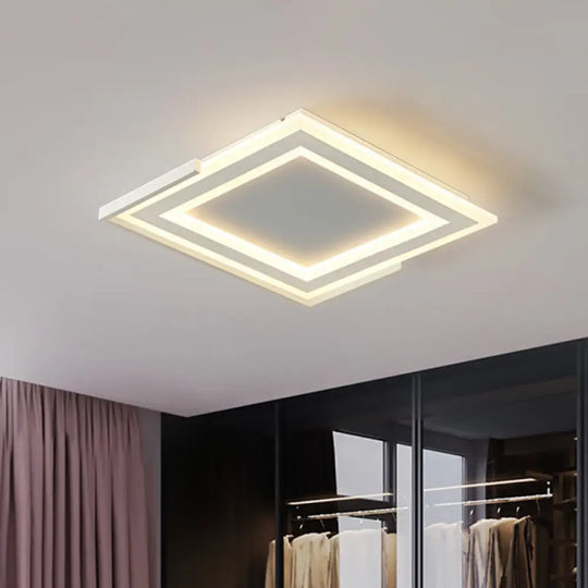 Contemporary Gold Flush Light Fixture For Bedroom - Led Ceiling Mounted With Square Acrylic Shade In