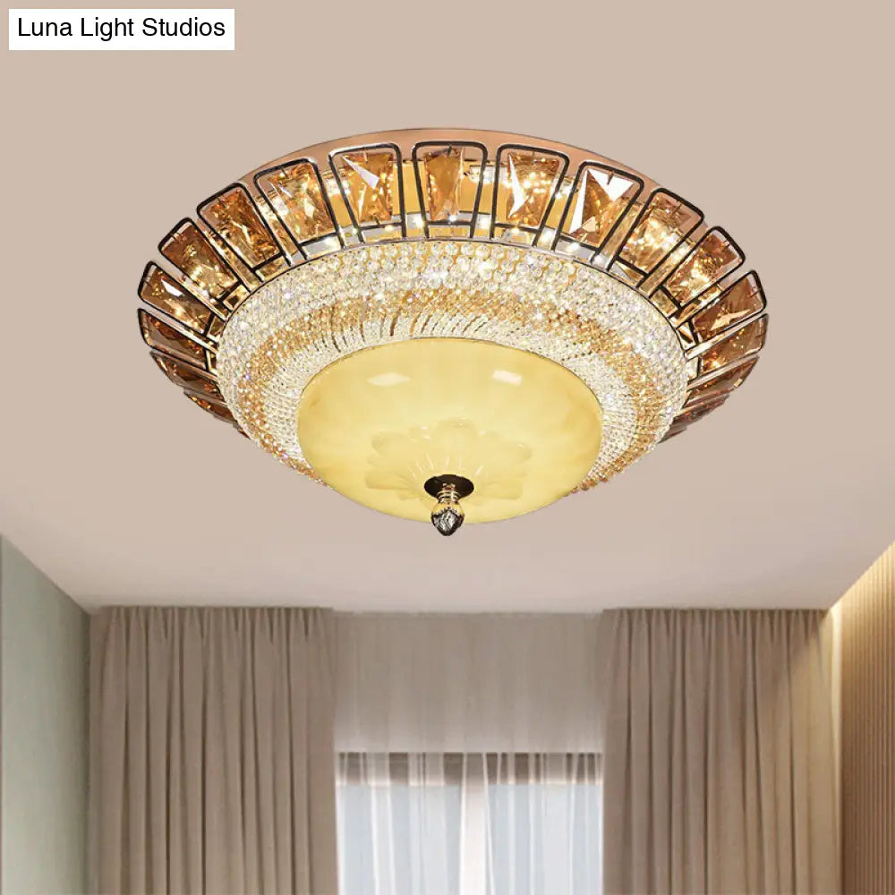 Contemporary Gold Flush Mount Ceiling Light With Led Bowl Cognac And Clear Crystal For Living Room