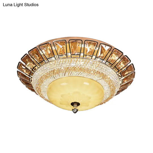 Contemporary Gold Flush Mount Ceiling Light With Led Bowl Cognac And Clear Crystal For Living Room