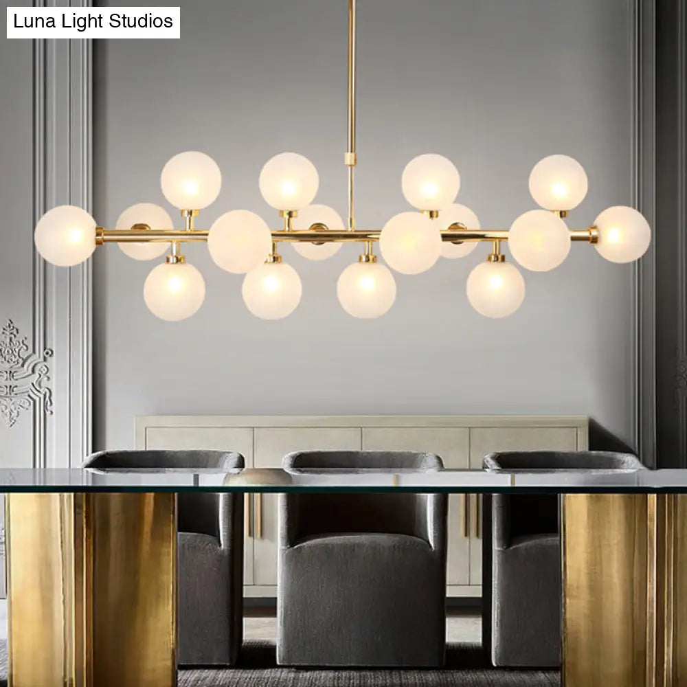 Contemporary Gold Flush Mount Chandelier - Molecule Dining Room Over Island Lighting Opal Glass 16