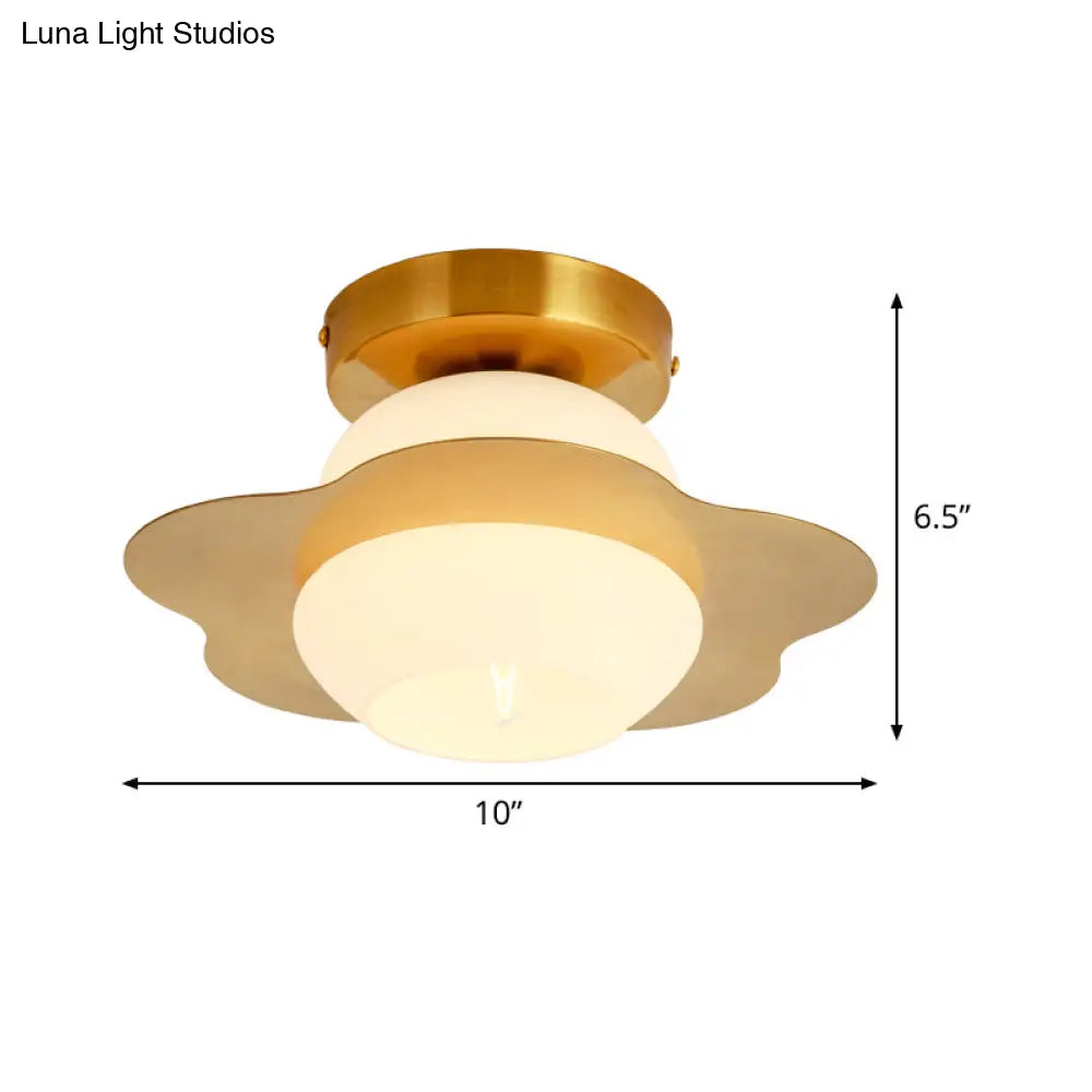 Contemporary Gold Flush Mount Hallway Light With White Glass Shade