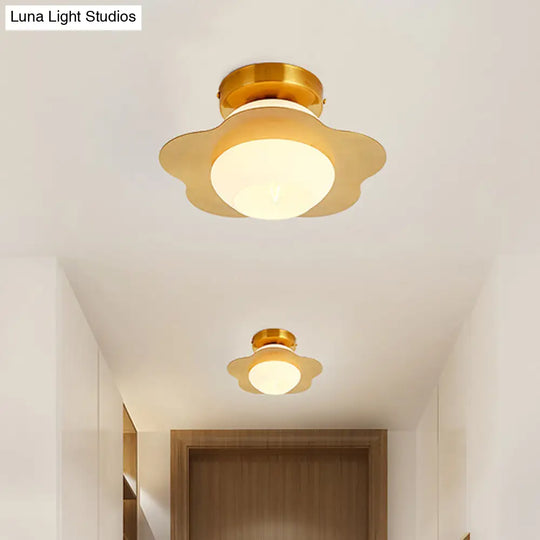 Contemporary Gold Flush Mount Hallway Light With White Glass Shade