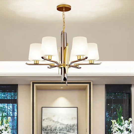 Contemporary Gold Frosted Glass Conical Pendant Chandelier With 6 Heads