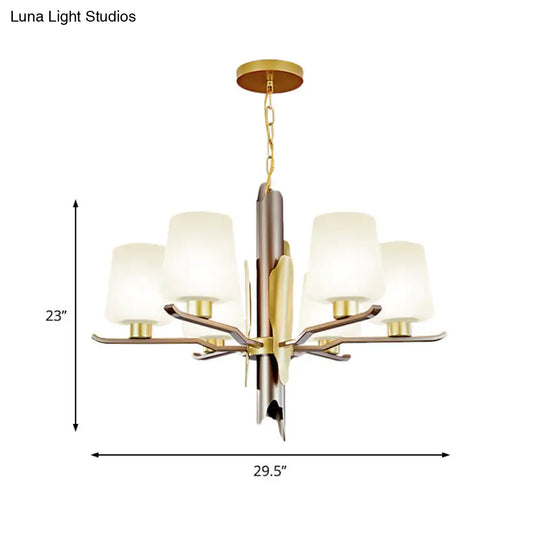 Gold Frosted Glass Conical Pendant Chandelier - Contemporary Ceiling Hanging Light With 6 Heads