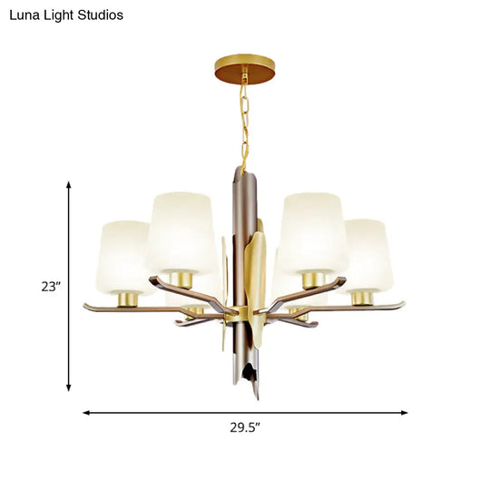 Contemporary Gold Frosted Glass Conical Pendant Chandelier With 6 Heads