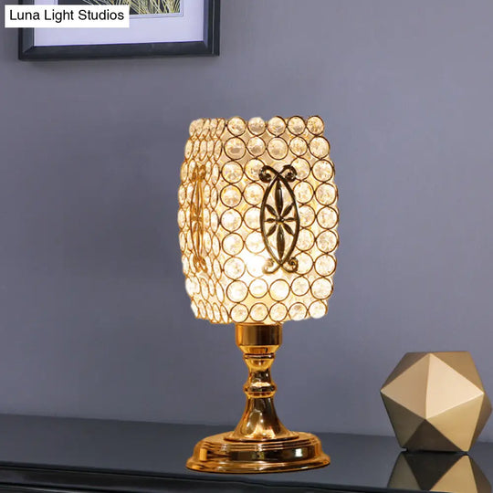 Contemporary Gold Geometry Reading Lamp With Crystal Encrusted Nightstand Design - Perfect For