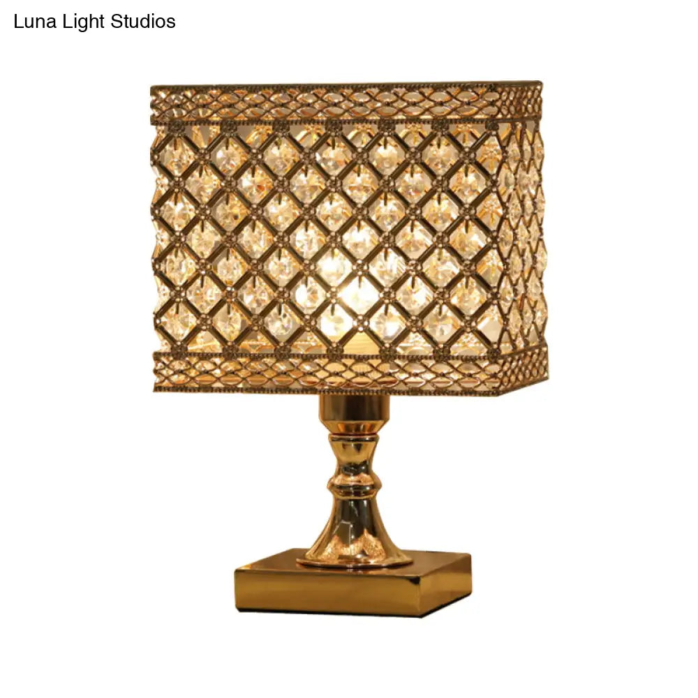 Contemporary Gold Geometry Reading Lamp With Crystal Encrusted Nightstand Design - Perfect For