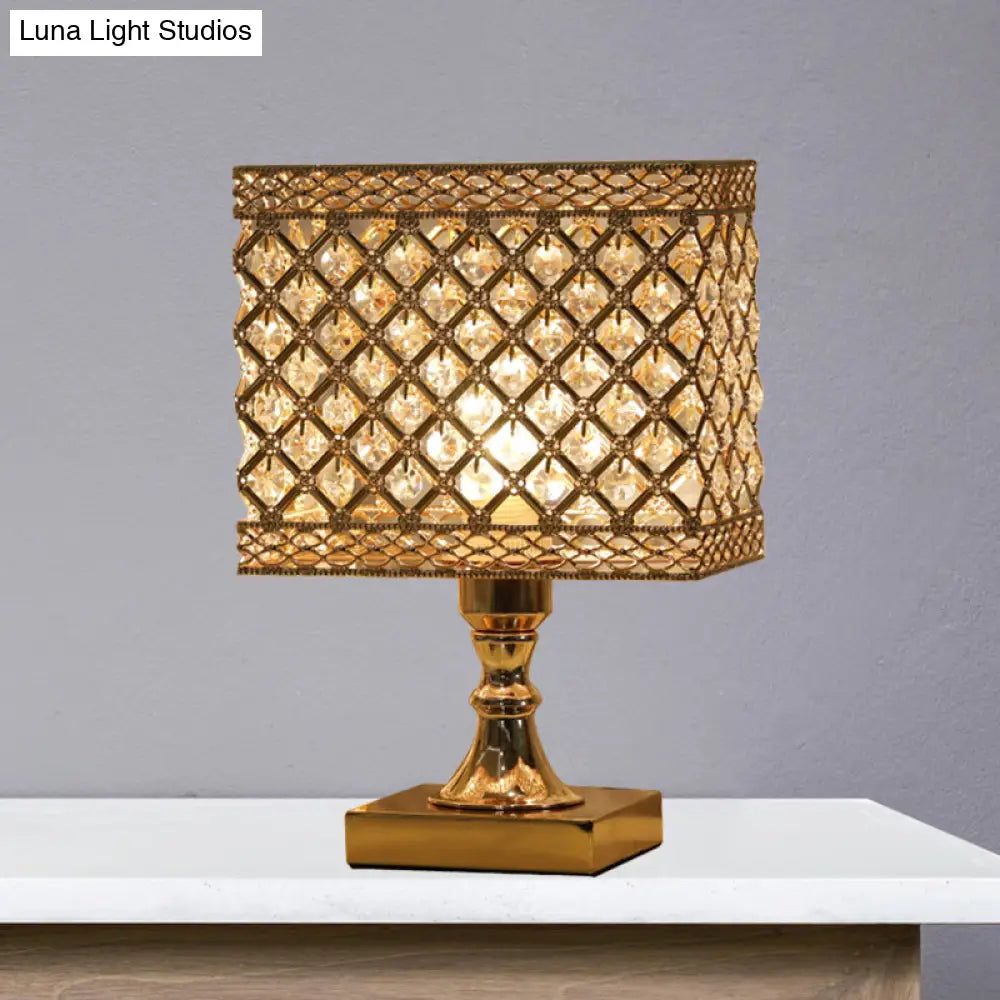 Contemporary Gold Geometry Reading Lamp With Crystal Encrusted Nightstand Design - Perfect For