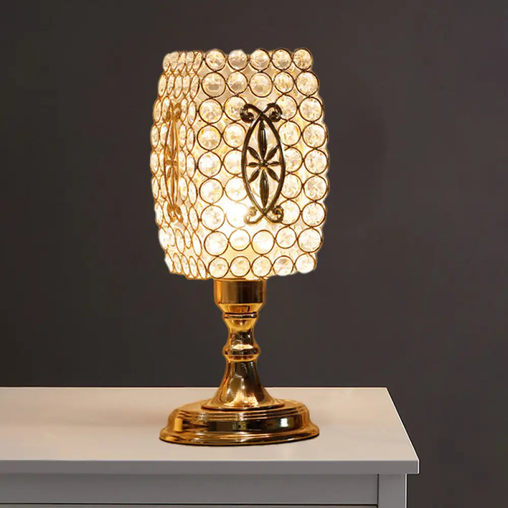 Contemporary Gold Geometry Reading Lamp With Crystal Encrusted Nightstand Design - Perfect For