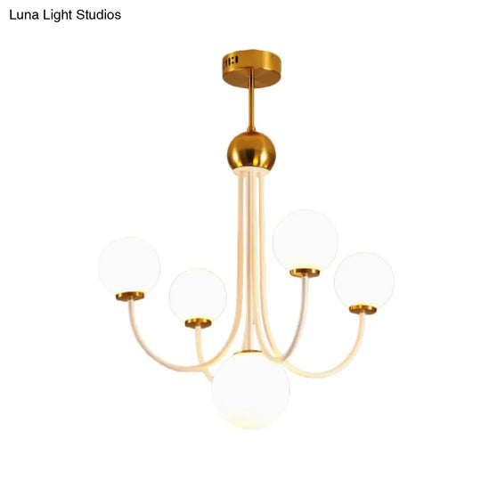 Contemporary Gold Glass Spherical Ceiling Chandelier With 5/7 Bulbs