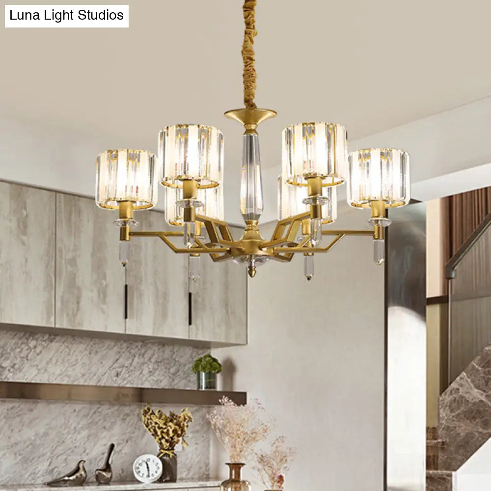 Contemporary Gold Crystal Chandelier - Crooked Arm Design 6/8 Bulbs Hanging Light Kit 6 /