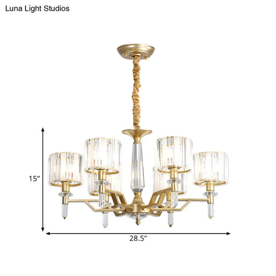 Contemporary Gold Crystal Chandelier - Crooked Arm Design 6/8 Bulbs Hanging Light Kit