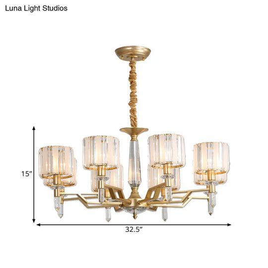 Contemporary Gold Crystal Chandelier - Crooked Arm Design 6/8 Bulbs Hanging Light Kit