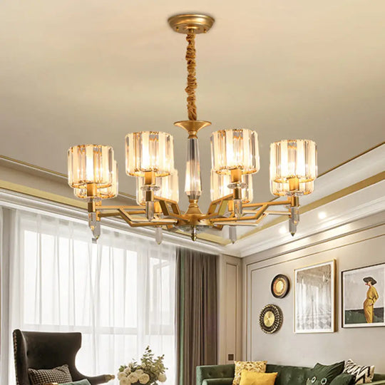 Contemporary Gold Hanging Light Chandelier - Crooked Arm With 6/8 Bulbs Clear Crystal Shade 8 /