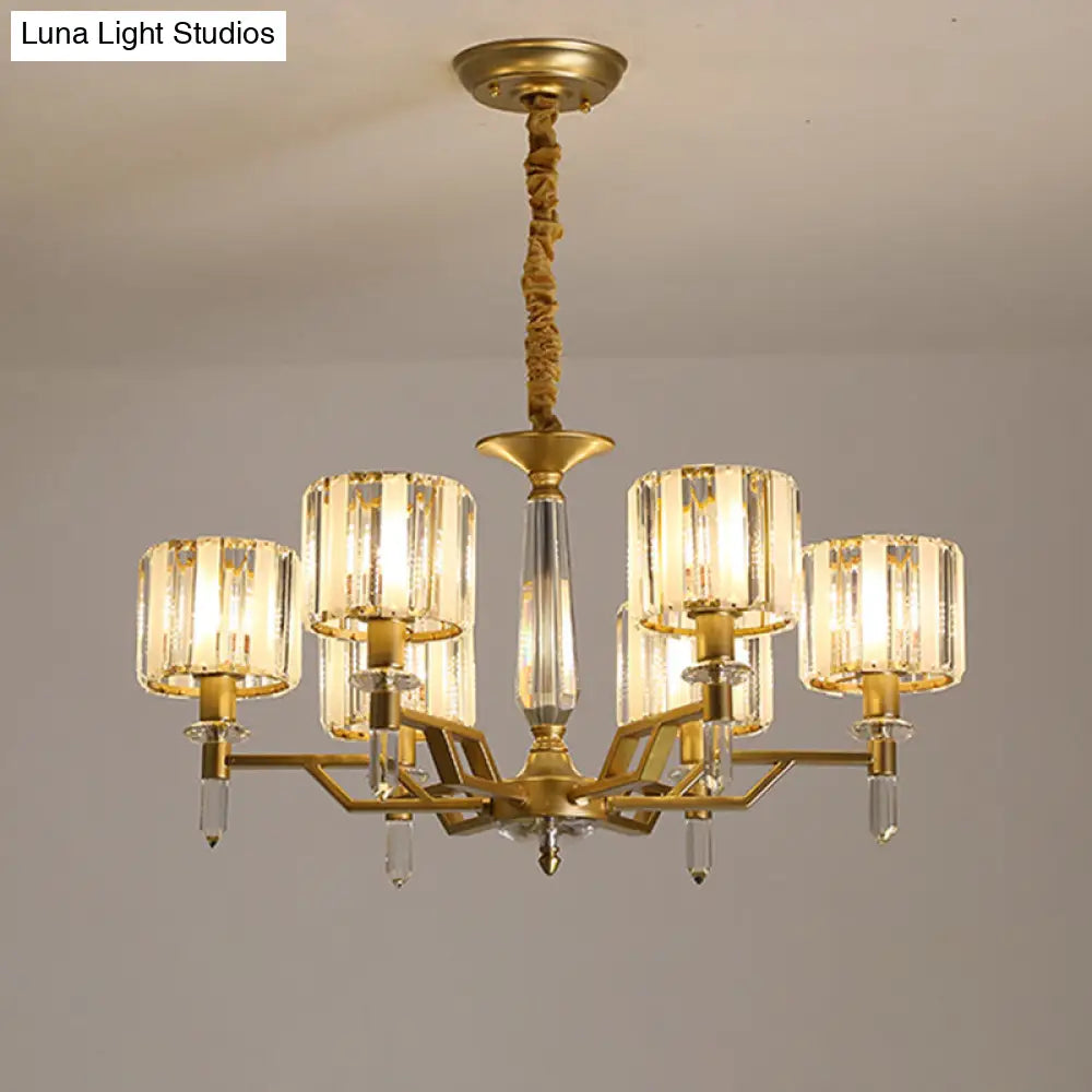 Contemporary Gold Crystal Chandelier - Crooked Arm Design 6/8 Bulbs Hanging Light Kit