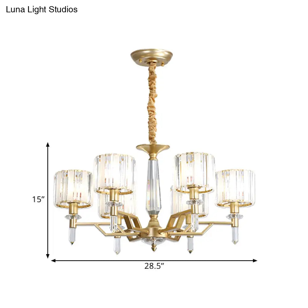 Contemporary Gold Hanging Light Chandelier - Crooked Arm With 6/8 Bulbs Clear Crystal Shade