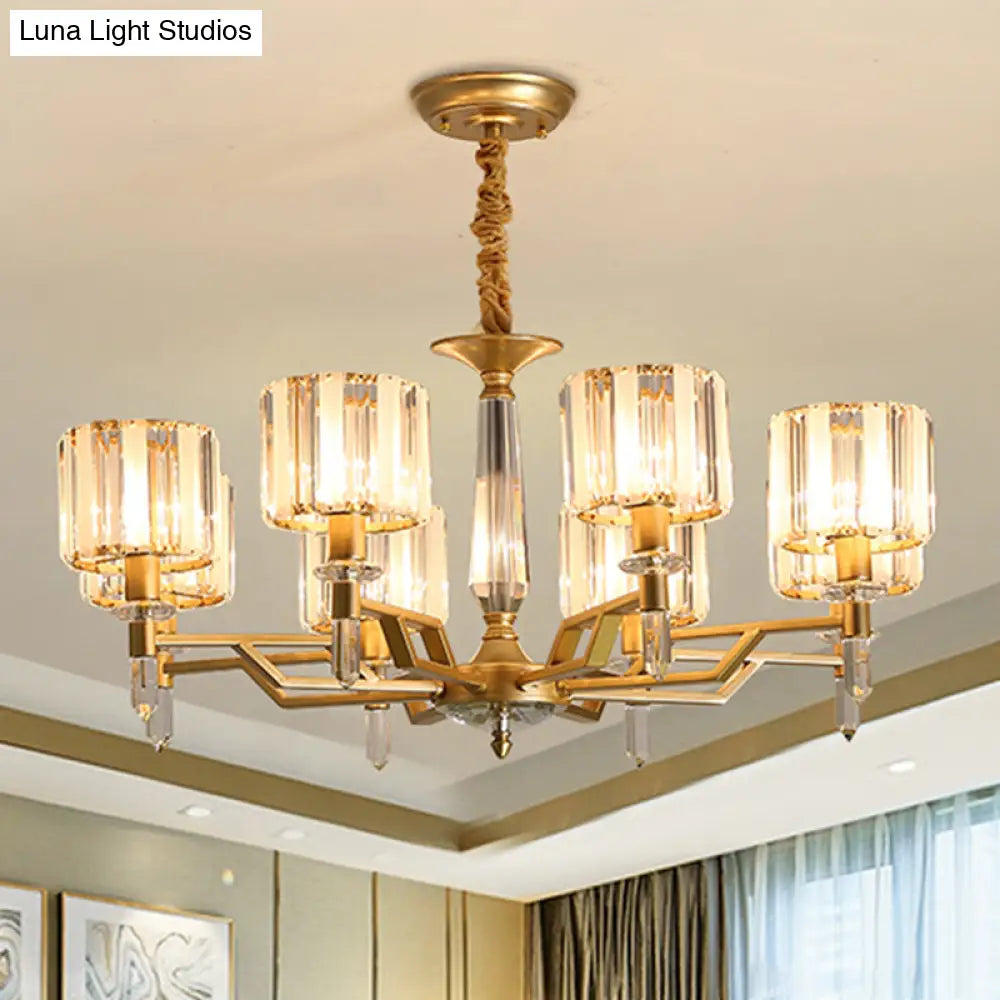 Contemporary Gold Crystal Chandelier - Crooked Arm Design 6/8 Bulbs Hanging Light Kit