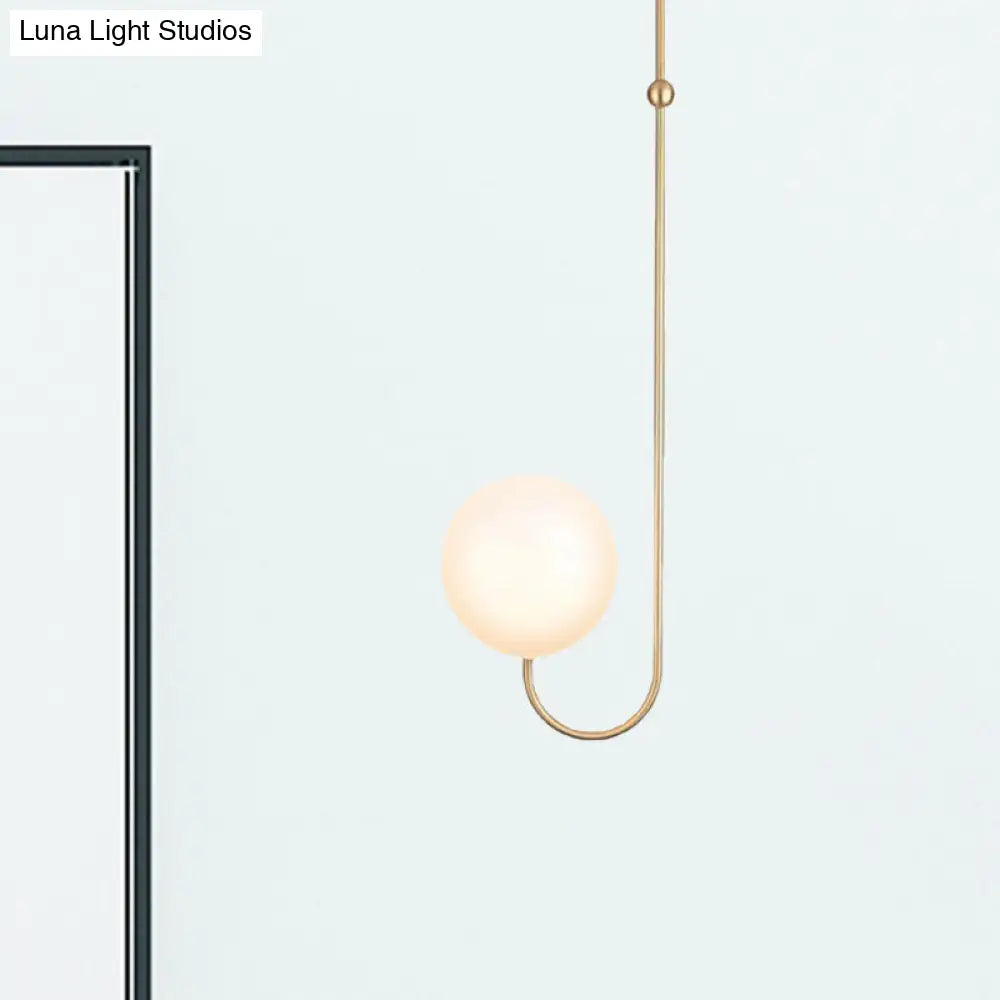 Contemporary Gold Suspension Pendant Lamp With White Glass Ball Shade - Ideal For Bedroom