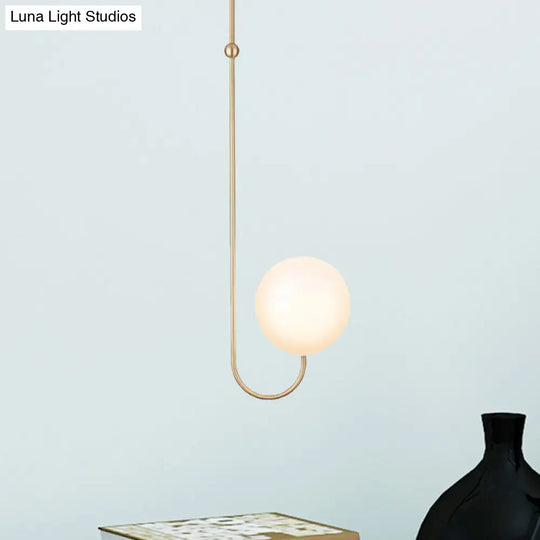 Contemporary Gold Hanging Pendant Lamp With White Glass Shade For Bedroom