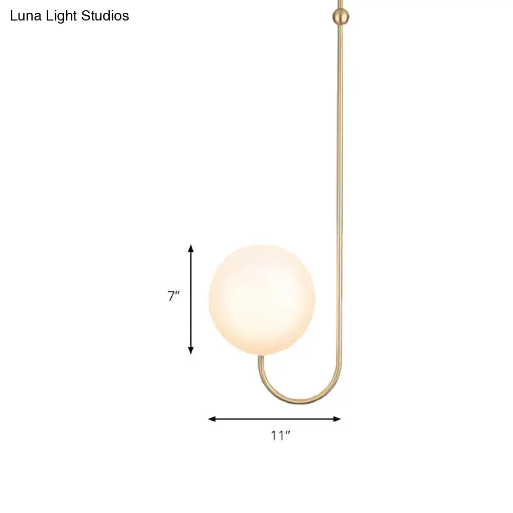 Contemporary Gold Suspension Pendant Lamp With White Glass Ball Shade - Ideal For Bedroom