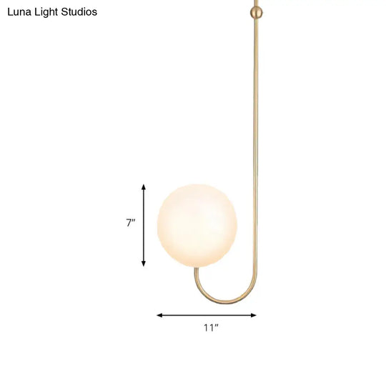 Contemporary Gold Suspension Pendant Lamp With White Glass Ball Shade - Ideal For Bedroom