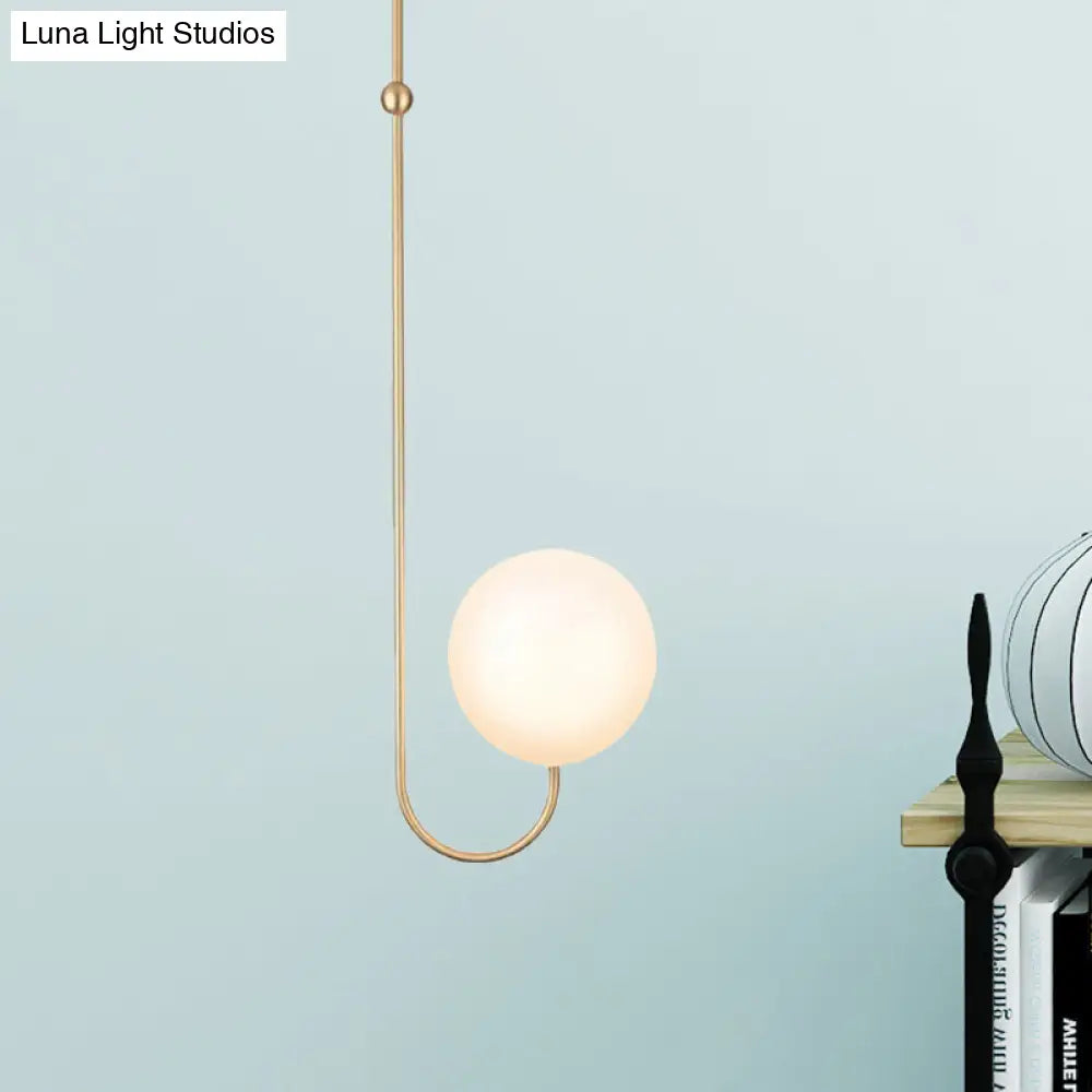 Contemporary Gold Suspension Pendant Lamp With White Glass Ball Shade - Ideal For Bedroom