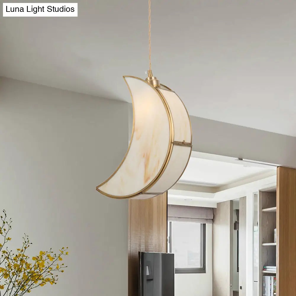 Contemporary Gold Hanging Pendant Light With Metallic Crescent Design