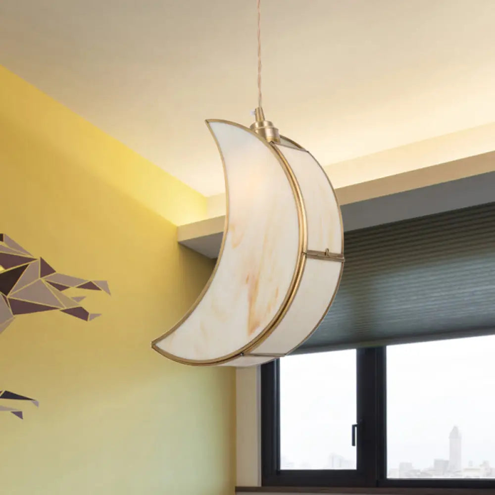 Contemporary Gold Hanging Pendant Light With Metallic Crescent Design