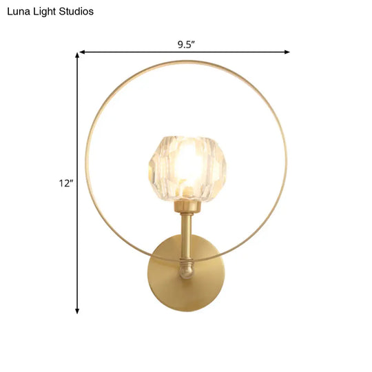 Contemporary Gold Head Surface Wall Sconce With Beveled Crystal Ball Ring Frame - Elegant Lamp